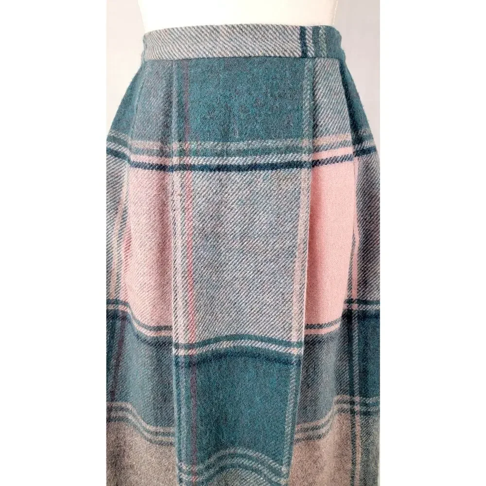 Alan Paine Wool Plaid Midi Skirt Scottish Tweed Preppy Size 12